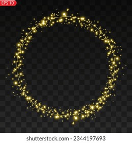 Fiery light circles glow effect, sparkling golden glitter