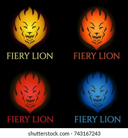 Fiery lion logo for creative agency, festive agency, fireworks, pyrotechnics shop, advertizing agency, etc.