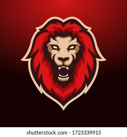 Fiery lion with red mane head illustration for mascot esport gaming logo