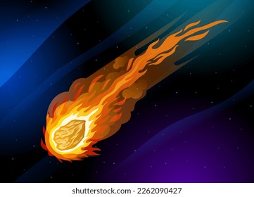 Fiery Meteor Flying in the space 