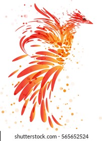 Fiery mythical bird on white background