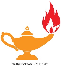 Ilustración vectorial plana y mínima del logotipo de la lámpara de aceite mágica del Arte vectorial de la lámpara de aceite ardiente aislada en el fondo blanco
