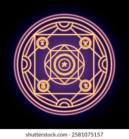 Fiery Orange Alchemy Circle. Arcane Sigil of Power and Transformation