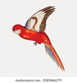 Fiery parakeet bird sticker, vector element.