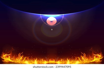 The fiery planet and cold moon, red and the blue fantasy background