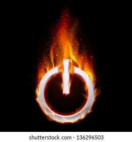 Fiery power button. Illustration on black background for design