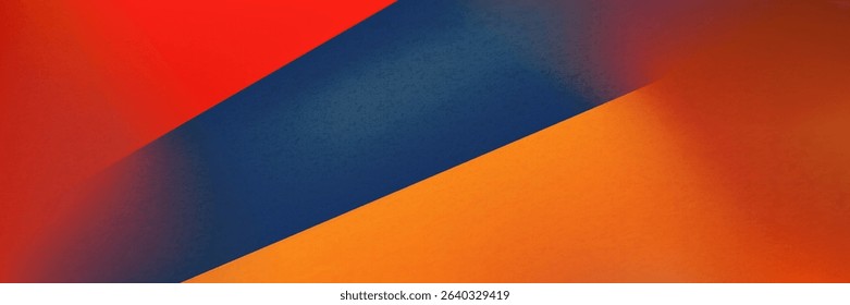 Fiery red brown burnt orange copper black abstract background. Geometric shape. Color gradient. 3d effect. Noise rough grungy grain. Neon light metallic. Design. Template. Web banner. Wide. Panoramic.