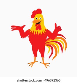 fiery red cock with a long wing smiling thumbs-up