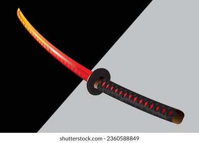 A fiery red katana that is burning and powerful.