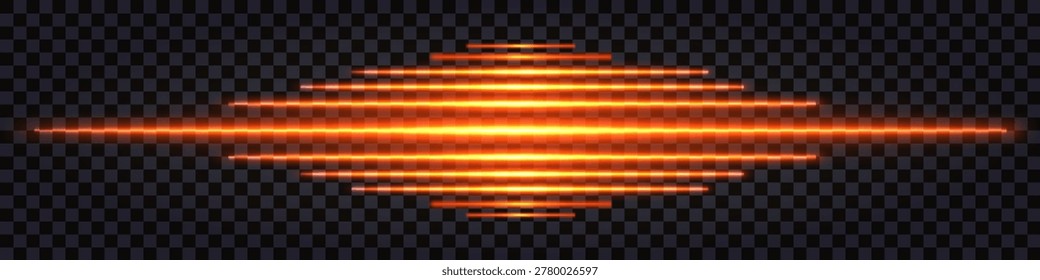 Fiery red laser glowing lines, light effect, futuristic sci fi shiny beams. Border design element, separator, divider for web. Vector isolated, on dark transparent background