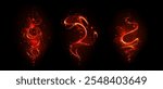 Fiery red magical traces swirling on dark background. Glowing orange wand trails create mystical spiral patterns effect surrounded by luminous sparks. Enchanted fantasy smoke design elements.