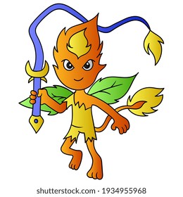 el fuerte monstruo rojo llevaba un poderoso látigo, ilustración vectorial arte. imagen del ícono del doodle kawaii.