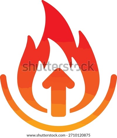 Fiery Red and Orange Gradient Icon Representing Upward Growth and Success Featuring an Arrow Within a Stylized Flame Symbol Set Against a Clean White