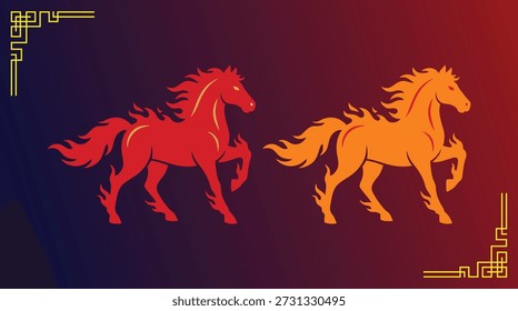 Ardiente Caballo Rojo Naranja Llama Elemental Chino Zodiaco Ilustración vectorial Poder Animal Energía Velocidad Rápido Equino Semental Criatura Mitológica Mascota Logotipo Feroz