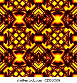 fiery red seamless pattern stylized molten metal in the form of different elements stacked rhombus with refraction and reflection of light