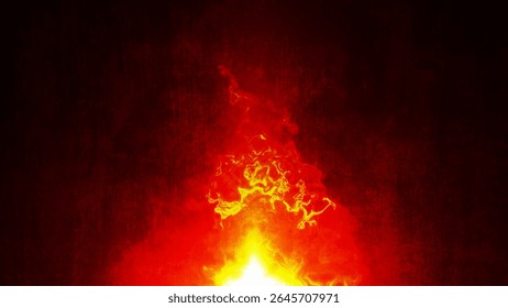 Fiery red-orange flames unfold vividly against a dramatic dark grunge background, capturing the power of the fire element. Vector illustration