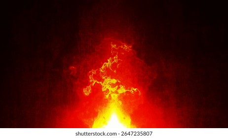 Fiery red-orange flames unfold vividly against a dramatic dark grunge background, capturing the power of the fire element. Vector illustration