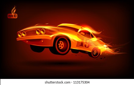 Fiery retro sports car design template. Eps10 Vector.