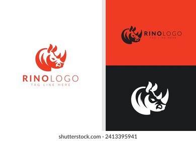 Fiery Rhino Logo Design in Monochrome and Color
