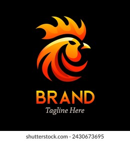 Fiery Rooster Emblem Logo. Vector Brand Logo