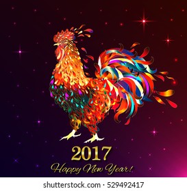Fiery Rooster on dark background. The symbol of the Chinese New Year 2017. Vector illustration