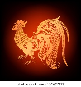 Fiery Rooster. The symbol of 2017 by chinese calendar. Background with golden cock. Vector illustration.