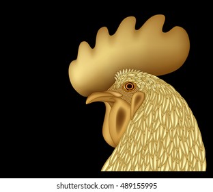 Fiery rooster, the symbol of 2017 on the Chinese calendar. Silhouette of gold cock. Element for New Year's day design. Vector illustration.