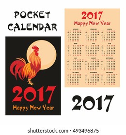 Fiery rooster - a symbol of new 2017 on the Chinese horoscope. Pocket calendar.