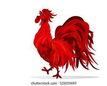 Fiery Rooster. Vector. Symbol 2017. Isolated  Profile Red Cockerel on a white background