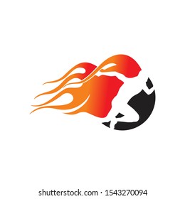 Fiery Runner Icon. Running Man with Fire Icon Logo Vector