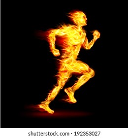 Fiery running man with motion effect on black background