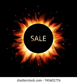 
Fiery sales. Black Friday sale. Place for your text. A fiery circle with sparks. Vector illustration.