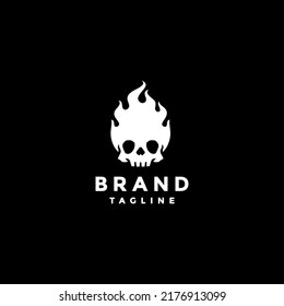 Fiery Skull in Black and White Logo Design