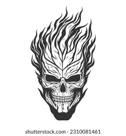 Fiery skull crest. Typical motorcycle gang skull logo