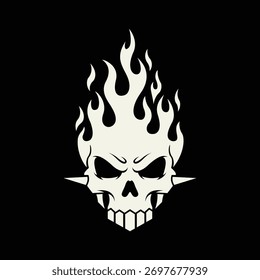 Design de emblema de crânio Fiery, ilustração de vetor para ativos de marca afiada