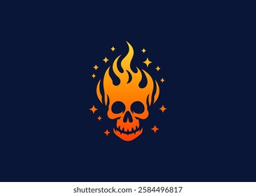 A fiery skull logo with gradient colors, blending intense flames and bold design elements.