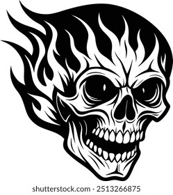 Feuriger Totenkopf Silhouette Vektorgrafik.