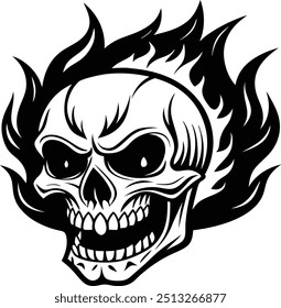 Silhueta do crânio Fiery Vetor ilustração de arte.