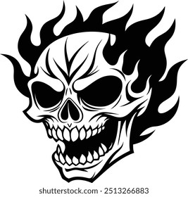 Fiery Skull Silhouette Vector art illustration.