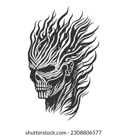 A fiery skull symbolizes motorcycle riders as they blaze through the streets with intensity and passion. The emblem captures the essence of daring adventure and the thrill of the open road