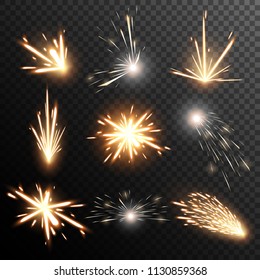 Fiery sparks collection. Light effect. Big vector set.