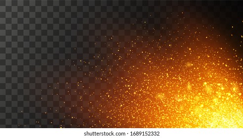 Fiery sparks explosion. Glowing particles. 