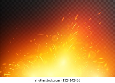 Fiery sparks and glowing particles. Molten metal.