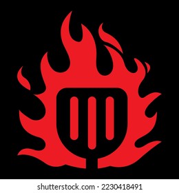 fiery spatula logo, simple logo design with black background