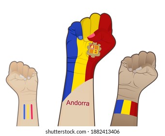A fiery spirit of struggle, defending the good name of the nation by drawing the state flag of Andorra on the palm of your hand