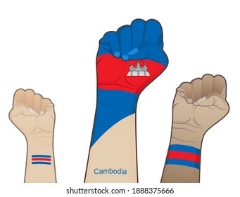 A fiery spirit of struggle, defending the good name of the nation by drawing the state flag of Cambodia on your hand