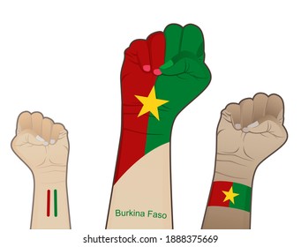 A fiery spirit of struggle, defending the good name of the nation by drawing the state flag of Burkina Faso on your hand