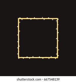 Fiery square frame with Christmas garland. A festive golden sparkling frame for decorating your projects. Vector illustration.