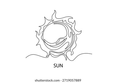 fiery sun. Moon, Star, Sun and planet concept. Single line draw design. Vector graphic illustration
