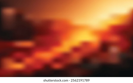 Fiery sunset over a volcanic landscape, glowing with vivid red and orange hues, creating a mesmerizing and dramatic natural vista